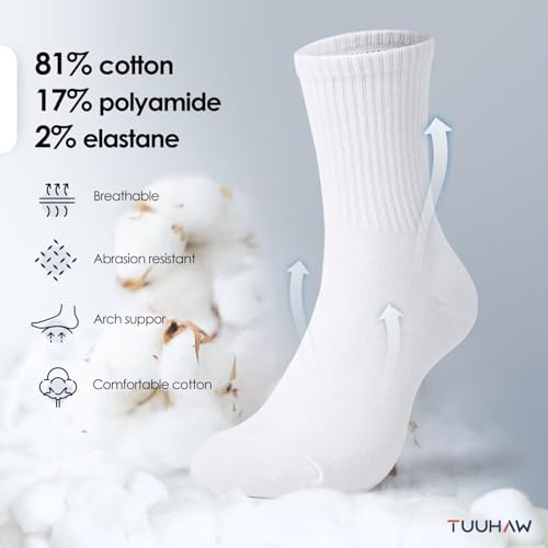 TUUHAW Chaussettes Homme 43-46 Blanche Chaussettes de Tennis Sport Coton – vue 2