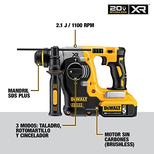 Dewalt 20V Max Hammer Drill, 1" Sds Plus Rotary Hammer Drill, Cordless, 2.1 Joules Of Impact Energy, 3 Application Modes, Bare Tool Only (Dch273B) #TOP1