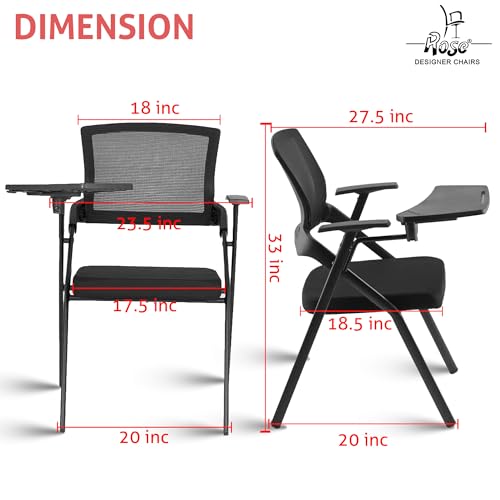 Image of ROSE Folding Study Chair with Cushion and Adjustable Writing Pad for All Age for Work from Home, Study, Tutorial, College, School, Classroom, Home, Office, Educational Centre (Fiber Black)