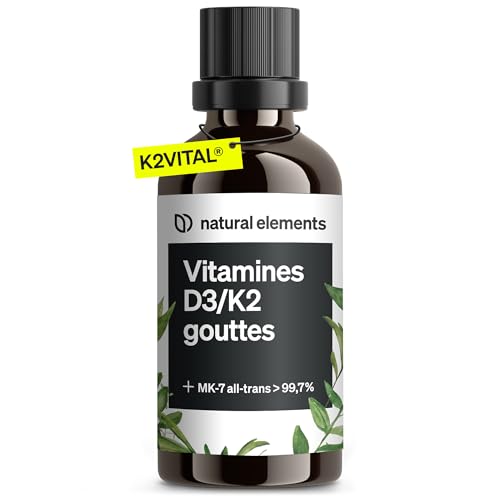 Vitamine D3 & K2 en Gouttes Premium 50 ml, Vitamine K2 99,7% All-Trans (K2VITAL® de Kappa) + Vitamine D Hautement Biodisponible, Liquide Fortement Dosée,...