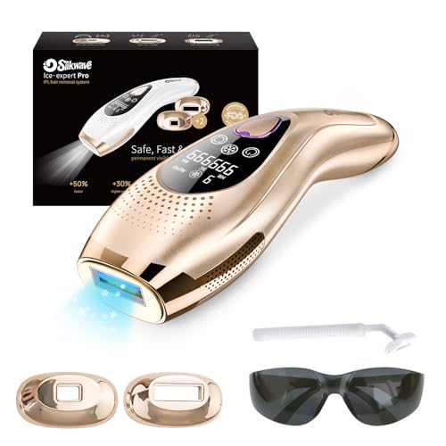 Depiladora Láser IPL de Luz Pulsada con 9 Niveles y 6 Accesorios, Depiladora Laser para Mujeres y Hombres con Sensor de Contacto, Modo Manual y Automático, Ice Cool, (Oro)