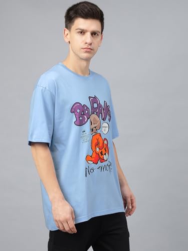 Image of Veirdo Cotton Drop Shoulder Round Neck Oversized Baggy Fit Front & Back Graphic Printed Half Sleeve T-Shirt Men (Available in from S to 2XL)