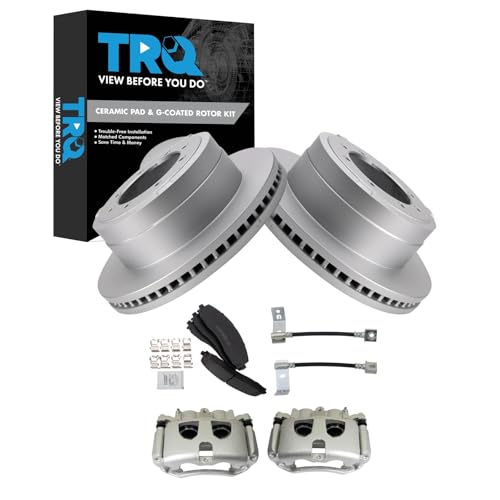 Image of TRQ Rear Brake Pad & Rotor Kit Ceramic Premium G-Coated Compatible with 2017-2021 Ford F-350 Super Duty