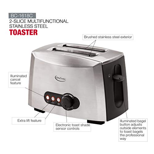 Betty Crocker 2-Slice Multifunctional Toaster, Brushed Stainless Steel, Bc-1618C #TOP1