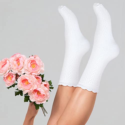 Geyoga 5 Pairs Ankle Ruffle Socks for Women Cute Cotton Soft Breathable Cool Crew Frilly Plush Socks2