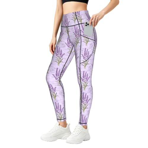 Pantalones de yoga holgados con estampado de lavanda para mujer y descanso