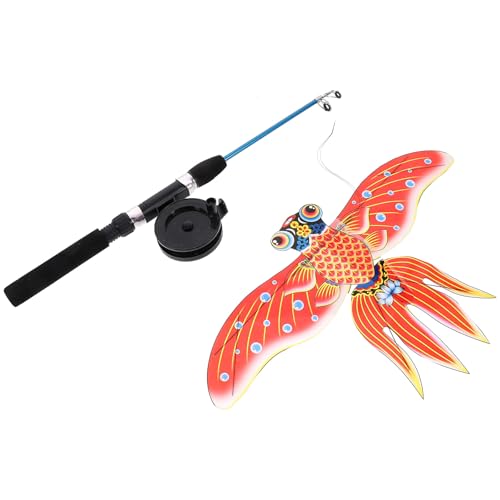 FAVOMOTO 1 Set Kite, Fishing Rod Kite Colorful Goldfish Fly Kite with 30m String Kite Handle Animal Kite Beach Kite Easiest Single Line Beach Kite for Outdoor Games Activities