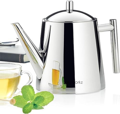Easyworkz 1500 ml czajniki ze stali nierdzewnej z wyjmowanym zaparzaczem do herbaty, srebrny