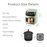 VoOqo Air Fryer 5L Visual Window, 1350W Rapid Digital Air Fry with Touch Screen, Max temp 230°C, Digital Display 8 Cooking Functions, Glass Window, Dishwasher Safe Basket（Green） green - Image 6