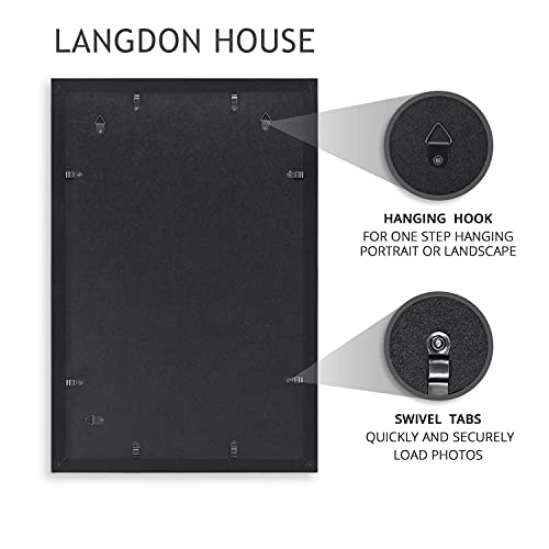 Langdon House 11X17 Poster Frame (Black, 4 Pack), Large Portrait Frame, Sturdy Wood Composite, Wall Mount Hooks Included, Prima Collection #TOP3