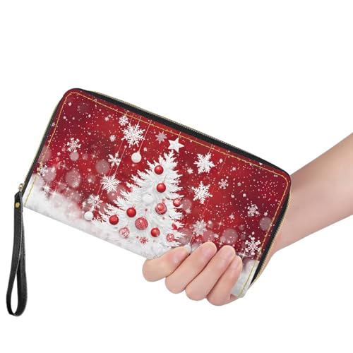 Image of Bulopur Christmas Tree Print Womens Wristlet Wallet PU Leather Waterproof Ladies Purses Handbag Zip Around Coin Cash Clutch Card Organizers Gifts for Girlfriend