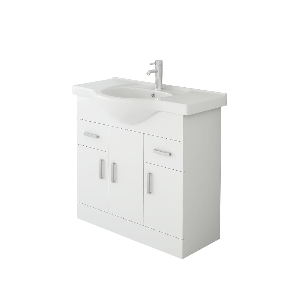 850mm White Gloss Basin Vanity Cabinet Bathroom Storage Furniture Sink Unit