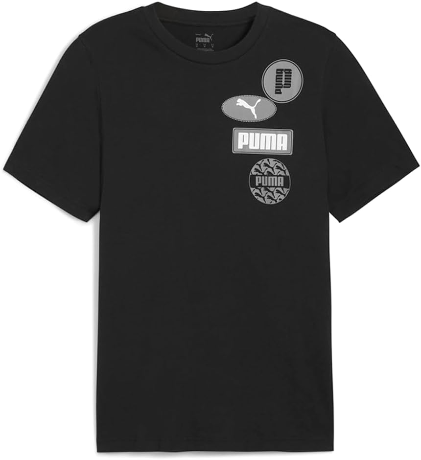 PUMA Mens Graphics Icon Crew Neck Short Sleeve Casual Tops Casual - Black