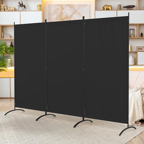 Room Divider, 3 Panel Folding Privacy Screens, 102” Portable Room Dividers with Metal Feet, Lightweight 6FT Partition Divider for Room Separation Wall Divider Screen for Bedroom Office (Black)
