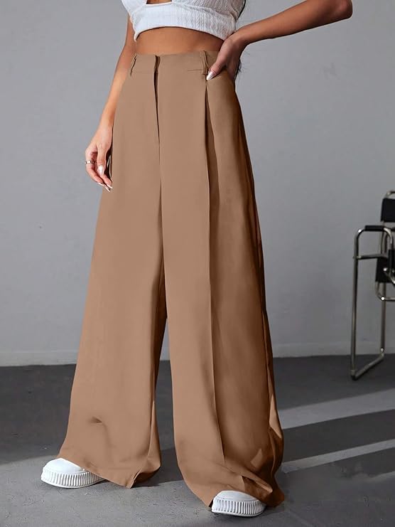 Image of GRECIILOOKS Women High Rise High Waist Trousers Flared Korean Style Formal Pants| Elegant Workwear for Office, College & Events (Available in Plus Size)