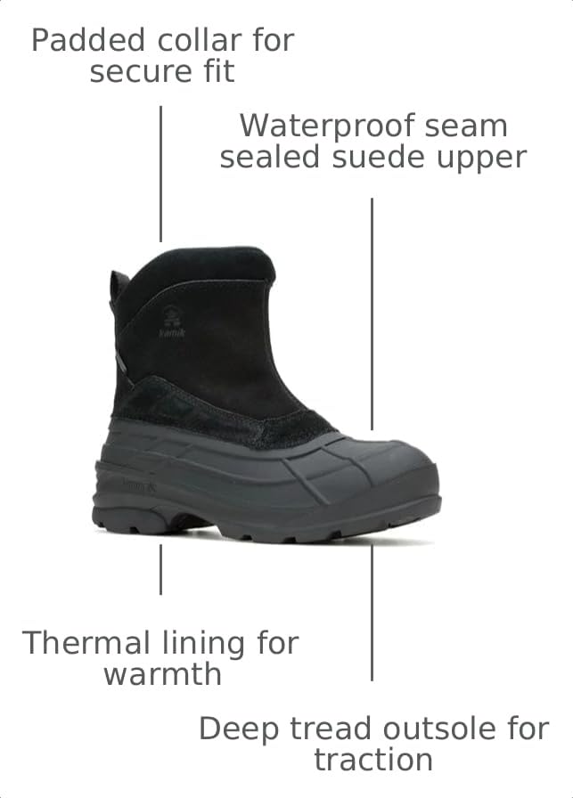 Image of Kamik Champlain 3 Snow Boots for Men - Waterproof Winter Boots for Men - Thermal Insulation & Slip-On Entry - Side-Zip Non-Slip Traction - Lightweight Rubber Shell - Side Zipper Closure