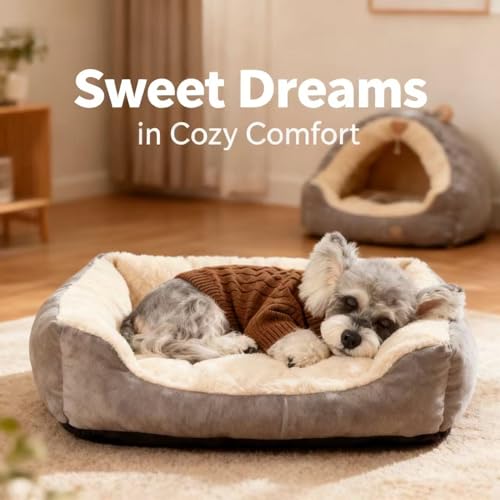Image of Small /Medium Dog Sweater, Warm Dog Winter Coat w /Sleeves, Comfortable High Neck Premium Dog Clothes for Schnauzer-Best for Holidays, Daily Walks M Brown