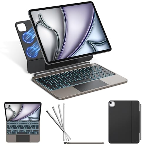 TECURS - Funda con teclado magnético para iPad Air de 11 pulgadas (M3/M2, 2025/2024)/Air 5/4, Magic Keyboard para iPad Pro 11 (4e/3e/2ª generación) con teclado táctil, AZERTY, gris espacial y negro
