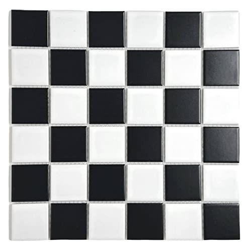 Tenedos TDPW-MTW2X2-478 Black and White Checkered Square 2 Inch Glazed