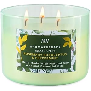 Rosemary Eucalyptus Peppermint 3 Wick Candle for Home Scented | 15.8 oz Large Soy Candle | Spa Aromatherapy Candles for Home Stress Relief | Clean Burn | Gift for Women & Men