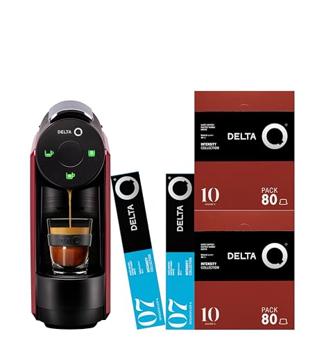 Delta Q Máquina de cápsulas MiniQool Rojo, 19 Bares de Presión, Depósito 0,6 L, Incluido 2 x 80 Cápsulas Intensidad 10 y 2 x 10 Cápsulas Descafeinadas