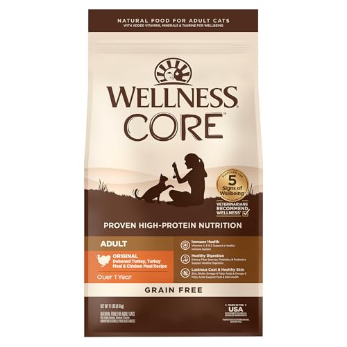 Wellness CORE Adult Dry Cat Food for Indoor & Outdoor Cats, Grain-Free, Natural, Original Turkey, Turkey Meal & Chicken (11 Pound Bag)