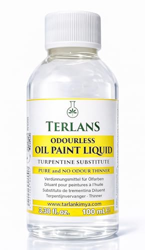 TERLANS Professional Odorless Oil Paint Thinner 100 ml (3.38 Fl.Oz.) Controlled and Smooth Dilution Completely Odorless Turpentine Substitute for Painting