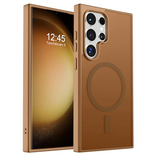 Image of SUPFINE Magnetic for Samsung Galaxy S23 Ultra Case, (Built-in Magnets) (Military Grade Drop Protection) Slim Translucent Shockproof Phone Case,Brown