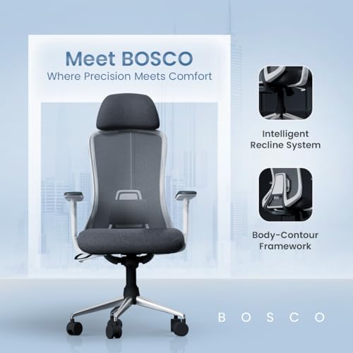 Image of IAFA FURNITURE Bosco High-Back Mesh Office Chair | 2 Year Warranty | Ergonomic Study | Computer Chair with Revolving Base | Single Lock Synchro Mechanism | Heavy-Duty Metal Base (Grey) (DIY)