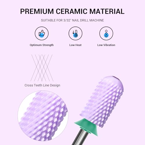 Image of MelodySusie Ceramic Nail Drill Bit, 3 /32'' Smooth Round Top Large Barrel Bits, Suitable for Manicure Pedicure Cuticle Gel Polishing, Beginners Bits, Purple, Series Bit-S, Coarse