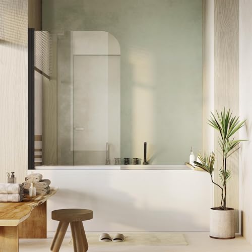 Image of Frameless Bathtub Shower Panel - 32 inchx55 inch Tempered Glass with Soft-Close Magnetic Seal, Matte Black Aluminum Frame, Triple Waterproof Seal, Easy Install for Standard Tubs