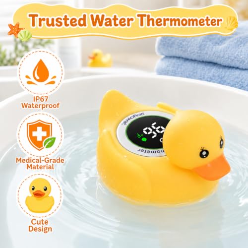 Image of Baby Bathtub Thermometer with LED Display Screen+Cute Duck toy-2-in-1 | Color Coded Alarm (Cold /Comfortable /hot) Bath Temperature Monitor, Adorable Floating Toys for Infants, Essential for Babies