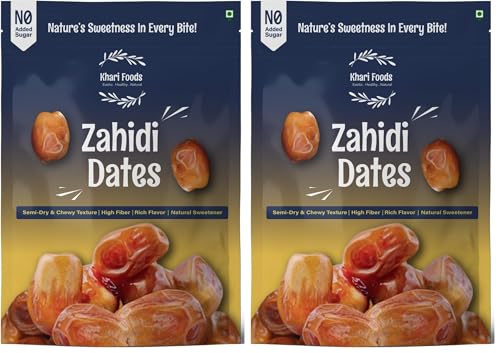 Image of Khari Foods Premium Dried Zahidi Brown Dates, Khajur /Khajoor Dry Fruits, Energy Booster, High Fibre, Healthy Snacks (500g) (Pack of 2)