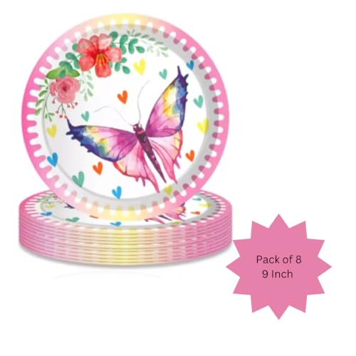 Image of WANNA PARTY Pack of 8-9 inch Butterfly Paper Plates, Butterfly Theme Birthday Plates for Kids, Birthday Supplies for Kids.