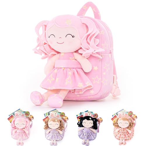 Image of Gloveleya Toddler Backpack Baby Girl Gifts Curly Hair Plush Figures Dress Backpack Kids Backpack Curly Hair Spring Girl - Pink Head Pink Star 9inches