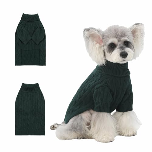 Image of Small /Medium Dog Sweater, Warm Dog Winter Coat w /Sleeves, Comfortable High Neck Premium Dog Clothes for Schnauzer-Best for Holidays, Daily Walks M Green