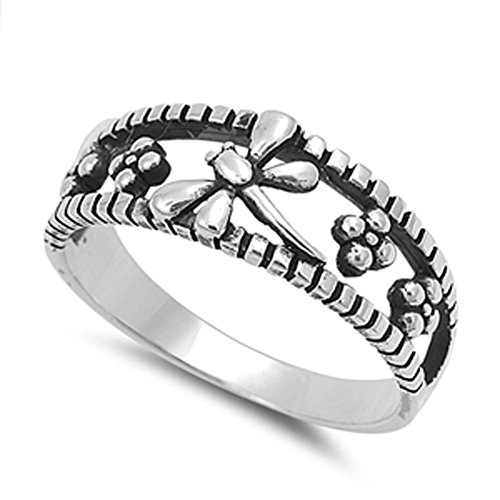 Women's Dragonfly Flower Fashion Ring New .925 Sterling Silver Band Size 9