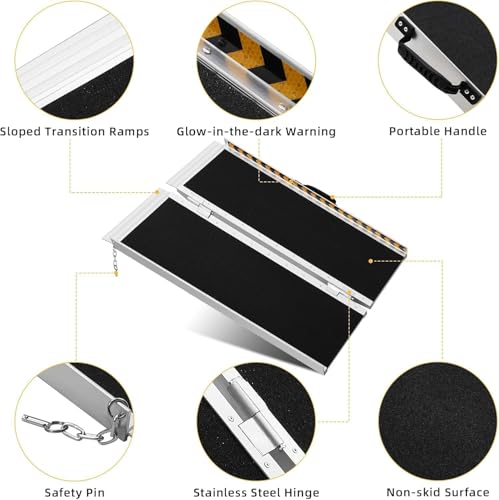 4 Feet Portable Wheelchair Ramp 600LBS Capacity Non-Skid Aluminum Handicap Ramps,Seamless Folding Threshold Ramp Wheel Chair Ramp for Doorways by EliteEdge - Image 4