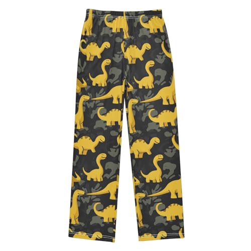Yellow Dinosaurs Dark Boys Pants Girl Sleep Pants Long Trousers Elastic Waist Lounge Bottoms S - Main Image