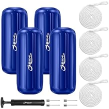Boat Fenders 4 Pack 8 x 20 Inches Ribbed Center Hole Boat Fenders Bumpers for Docking, with Ropes and Pump to Inflate