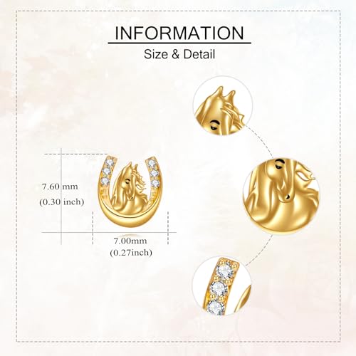 14K Gold Horseshoes Earrings 14K Solid Yellow Gold Horseshoe Horse Stud Earrings Gold Horseshoe Horse Jewelry Gift for for Horse Lover4