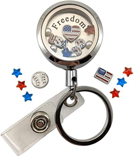 Custom One-Piece Floating Charm Stainless Steel Vessel with Sturdy Screw Top Lid and Key Ring Retractable Heavy Duty Swivel Alligator Clip ID Badge Holder (FC SA America)