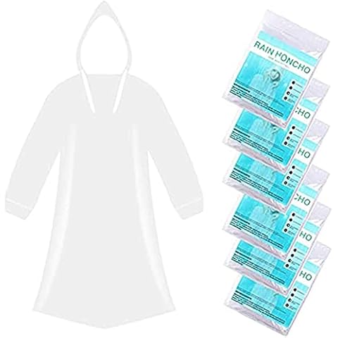 ODSPTER 6 Pack Disposable Rain Ponchos - One Size Rain Poncho Waterproof Emergency Raincoats Rain Poncho Adult Rain Coats With Hood and Sleeves Ideal for Festivals, Camping, Fishing, Theme Parks Cover