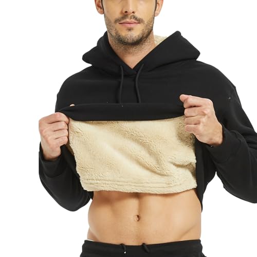 Men's Sherpa Hoodie Big and Tall Men Fleece Pullover Hoodie Thick HoodiesHeavyweight Winter Hooded Sweatshirt with Kangaroo Pocket Black4