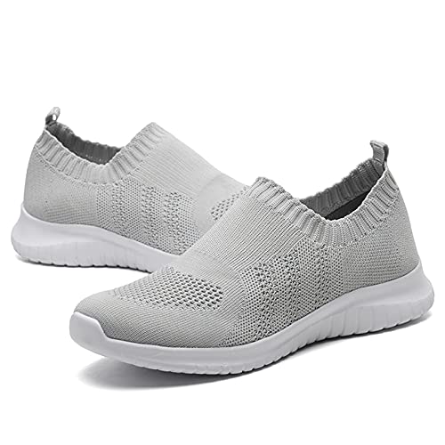 Lancrop Women's Lightweight Walking Shoes - Casual Breathable Mesh Slip On Sneakers 5 Us, Label 35 Grey #TOP2