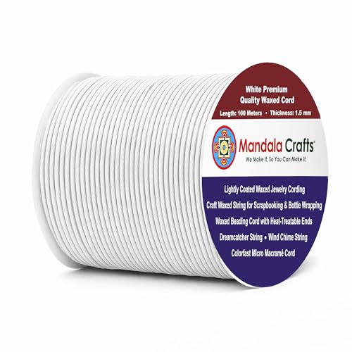 Mandala Crafts 1.5mm White Waxed Cord, Jewelry Making, 109 Yard