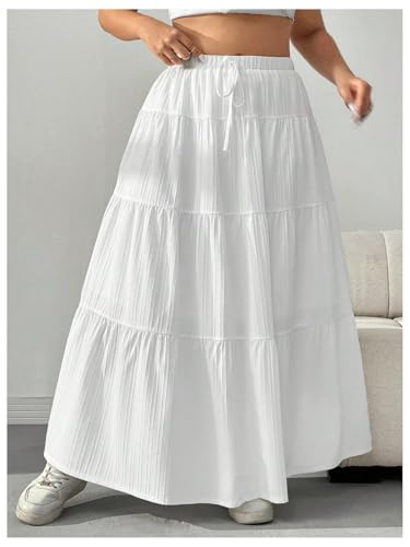 Image of Verdusa Women's Long Maxi Skirt Boho Flowy Flared Ruffle Skirts 2026 Beach Vacation Summer Going Out Outfits