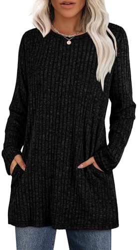 XIEERDUO Tunic Sweaters for Women Black Long Sleeve Shirts School