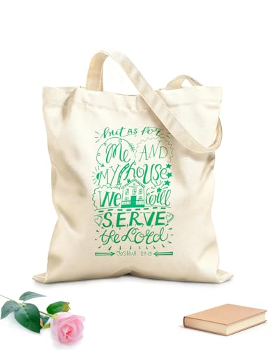 XIARON Wiederverwendbare Einkaufstasche handbeschriftet mich und mein Haus, wir werden dienen 340g/m² dickes Gewebe Personalisierbarer Slogan M Bläulichgrün