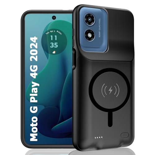 Battery Case for Moto G Play 2024,10000mAh Portable Protective Wireless Charging Case Support Carplay Compatible with Moto G Play 2024 (6.5 inches) Rechargeable Extended Battery Charger Cover (Black)